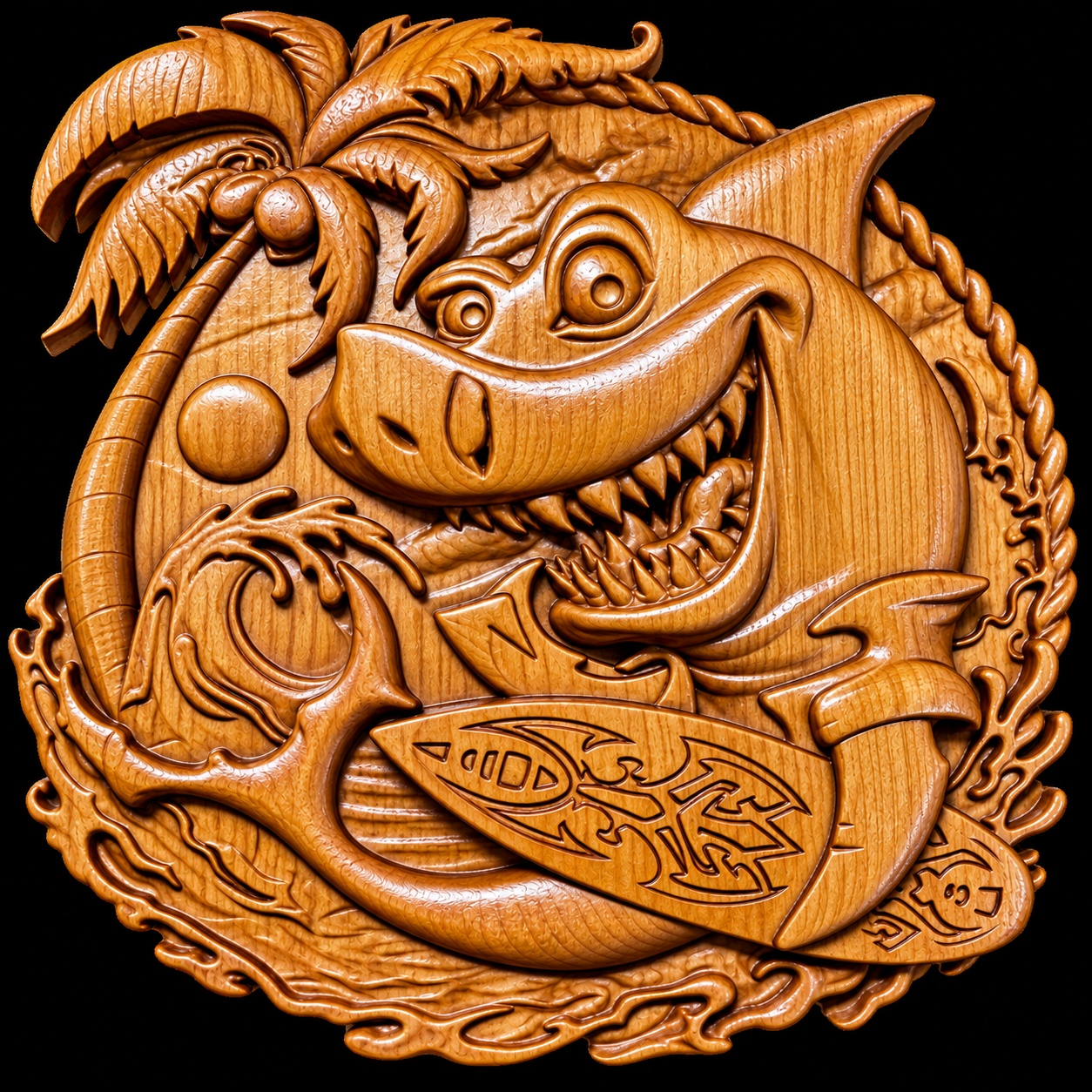 Shark Surfer custom CNC carving by Singed Impressions